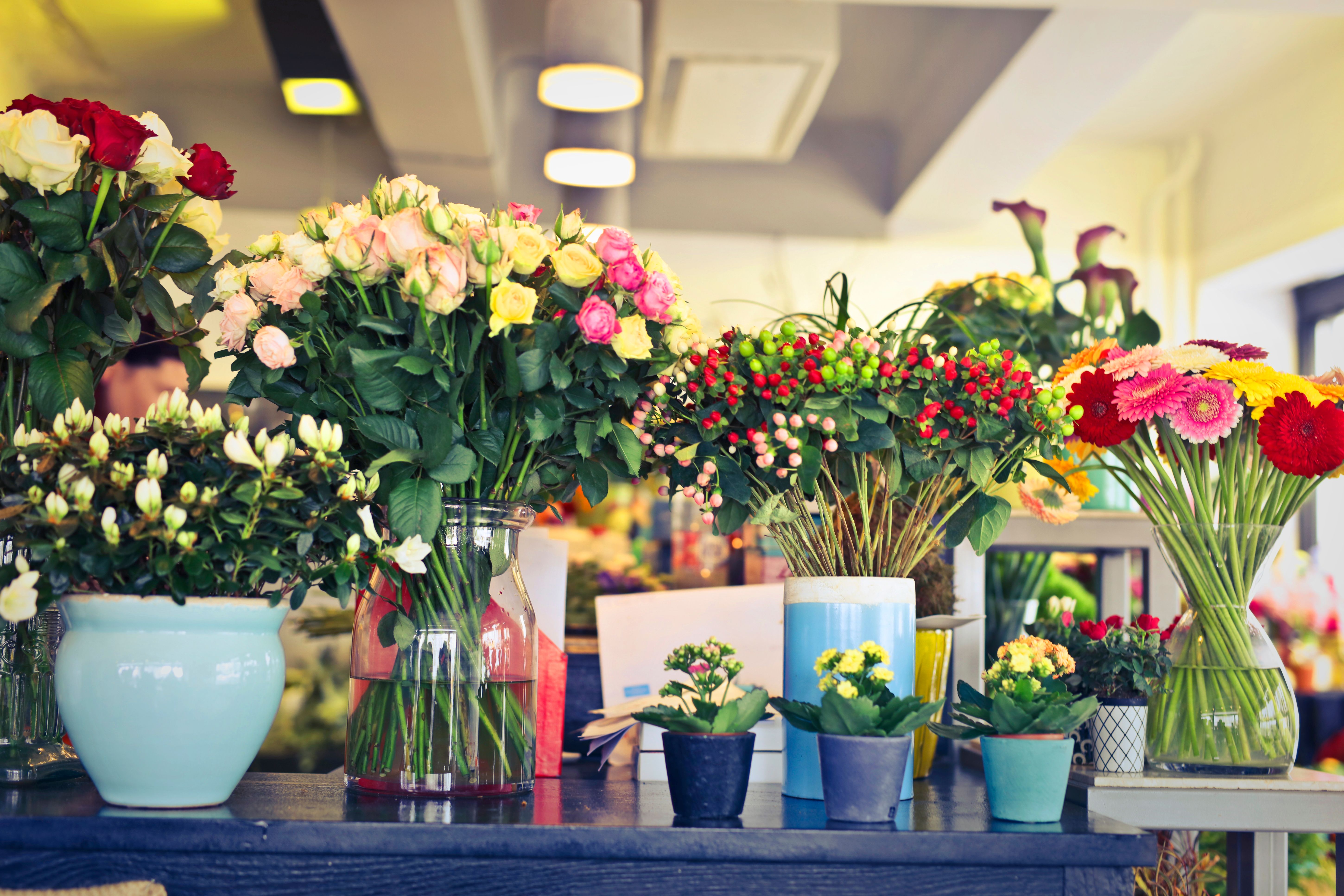 Colorful birthday bouquet with roses and mixed flowers